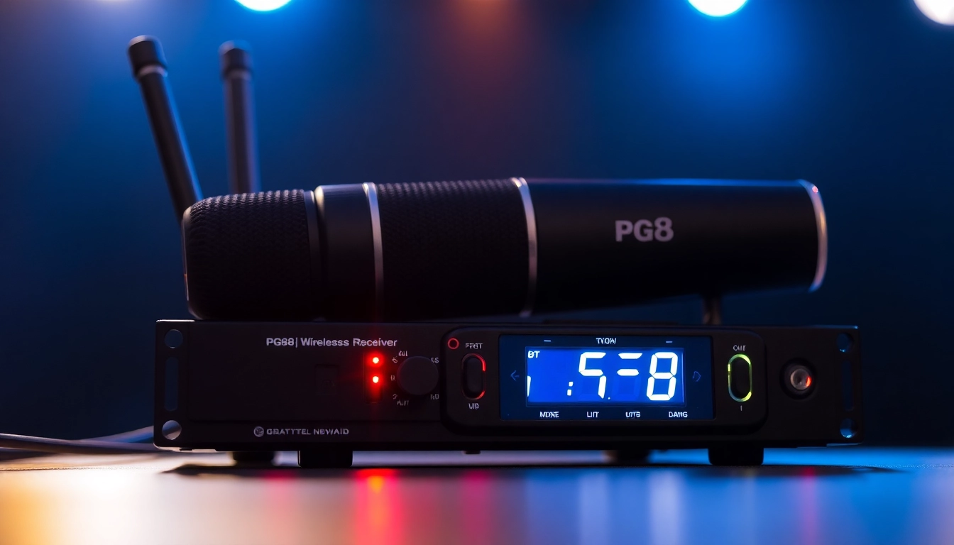 High-quality PG88 wireless microphone receiver in a studio setup, showing clear controls and signal LEDs for professional audio transmission.
