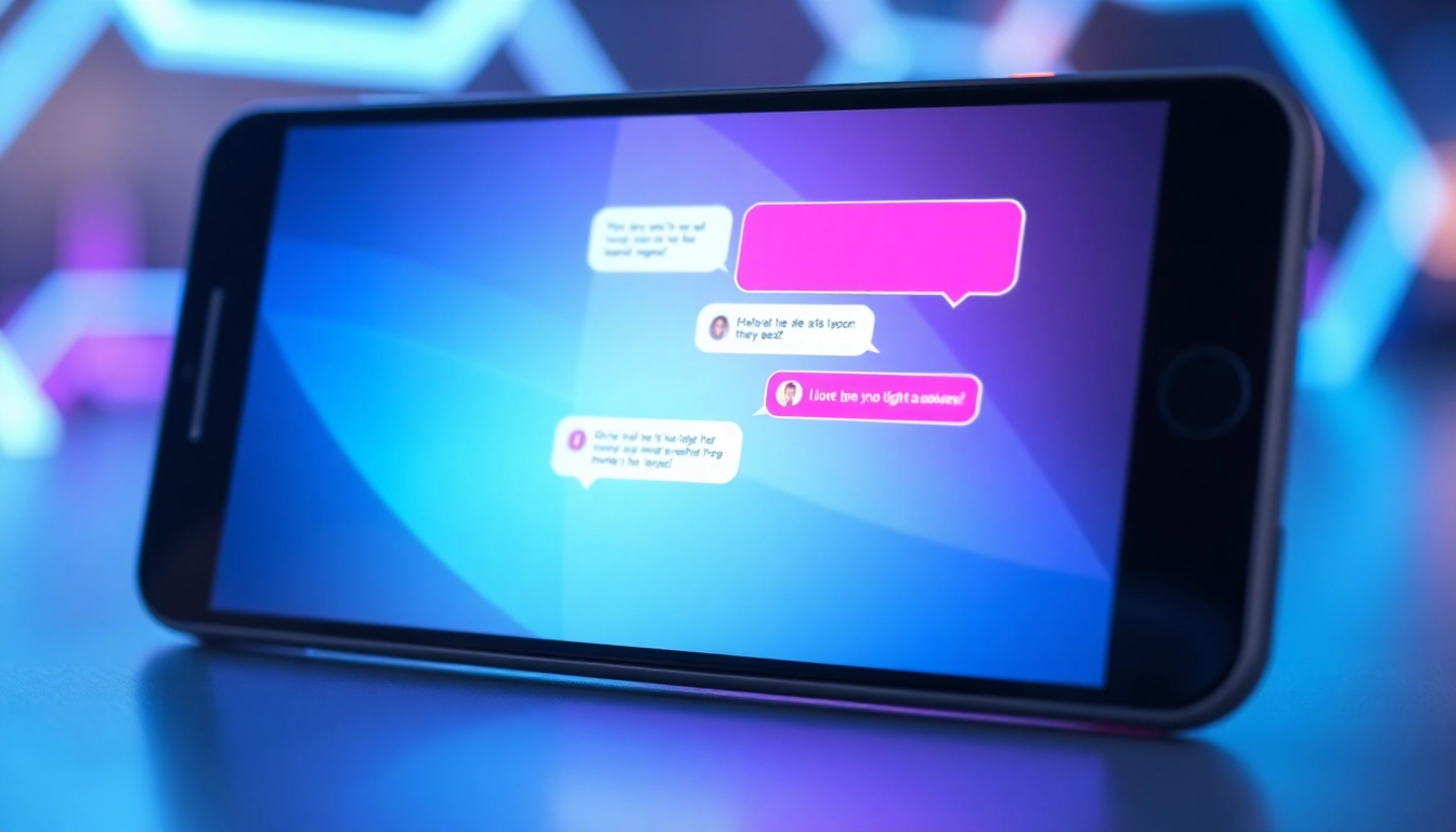 Close-up of a modern digital chat interface with colorful conversation bubbles on a futuristic tech background.