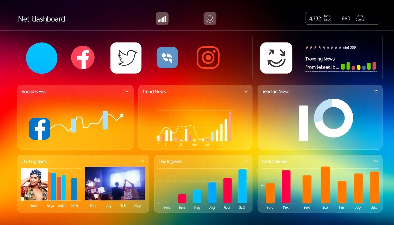 Social Platform News updates highlighted on digital screens with trending icons and vibrant